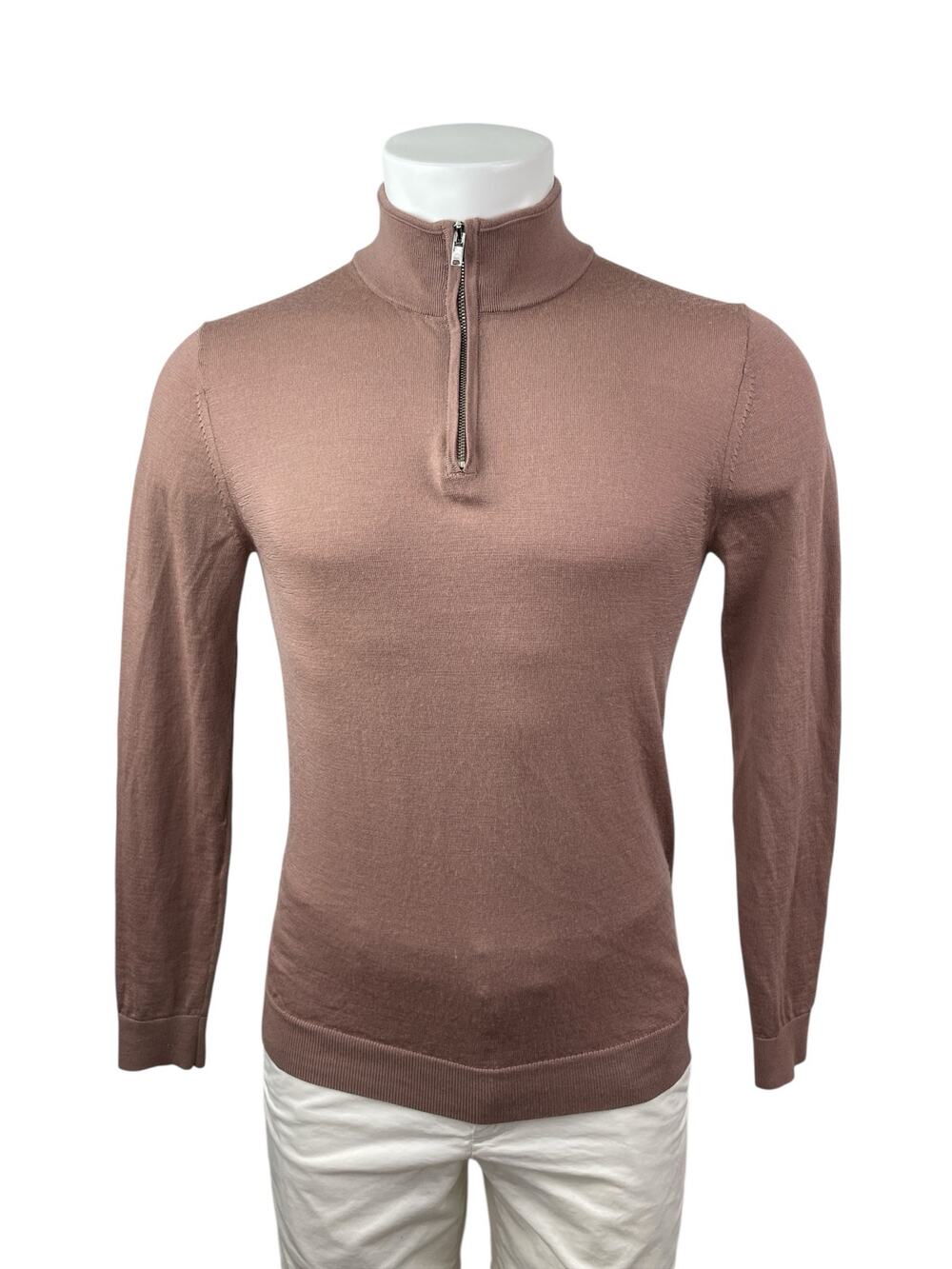 Reiss Men's Brown 100% Wool 1/4 Zip Long Sleeve Knit Sweatshirt Sweater Top Sz S